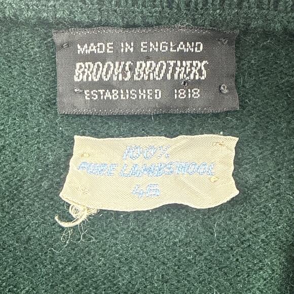VTG BROOKS BROTHERS 100% LAMBSWOOL V-NECK SWEATER DARK GREEN MADE IN ENGLAND XL - Picture 4 of 8